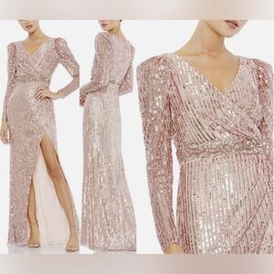 Mac Duggal Rose Gold Sequin Long Sleeve Gown